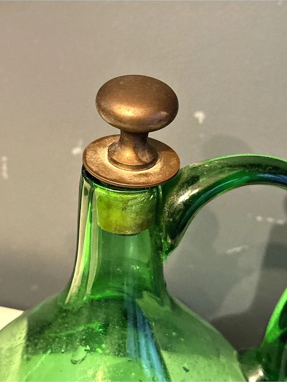 Glass Decanter Green Vintage Italian Hand Blown Mid Century Bar Decor
